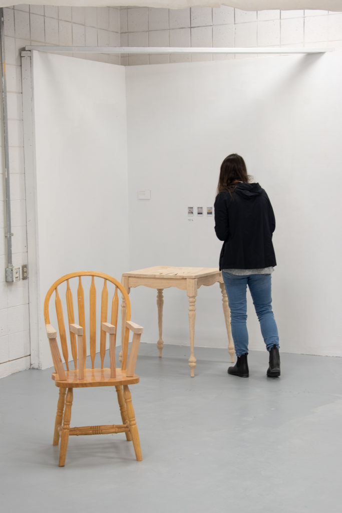 This Is Not A Furniture Show Exhibition; artwork by Talia Tacy (foreground) and Valeria Johansen (background)