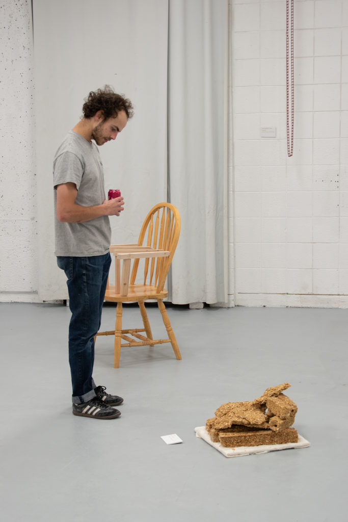 This Is Not A Furniture Show Exhibition; artwork by Eden Merkley (foreground) and Talia Tacy (background)