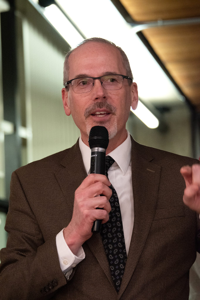 Annual Student Exhibition Opening Reception: Dean John Scheib announces the CFA purchase