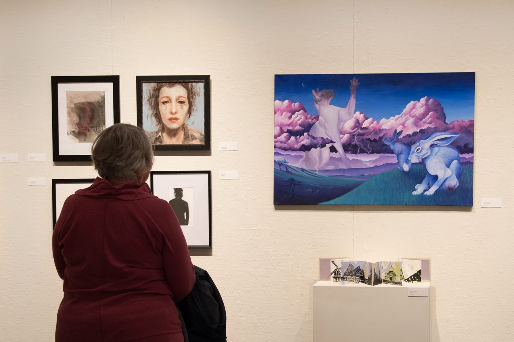 Annual Student Exhibition, 2018: Opening Reception; artwork by Natalie Hopes, Rachel Roser, Lucy Le Bohec, Hari Jung, Halley Bruno, and Noelle Olsen