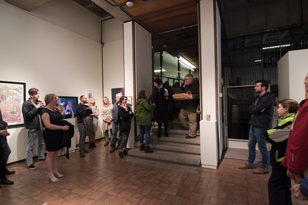 Annual Student Exhibition, 2018: Opening Reception; CFA Dean of Students Liz Leckie announces the dean's purchase award to BFA student Haylee Canonico