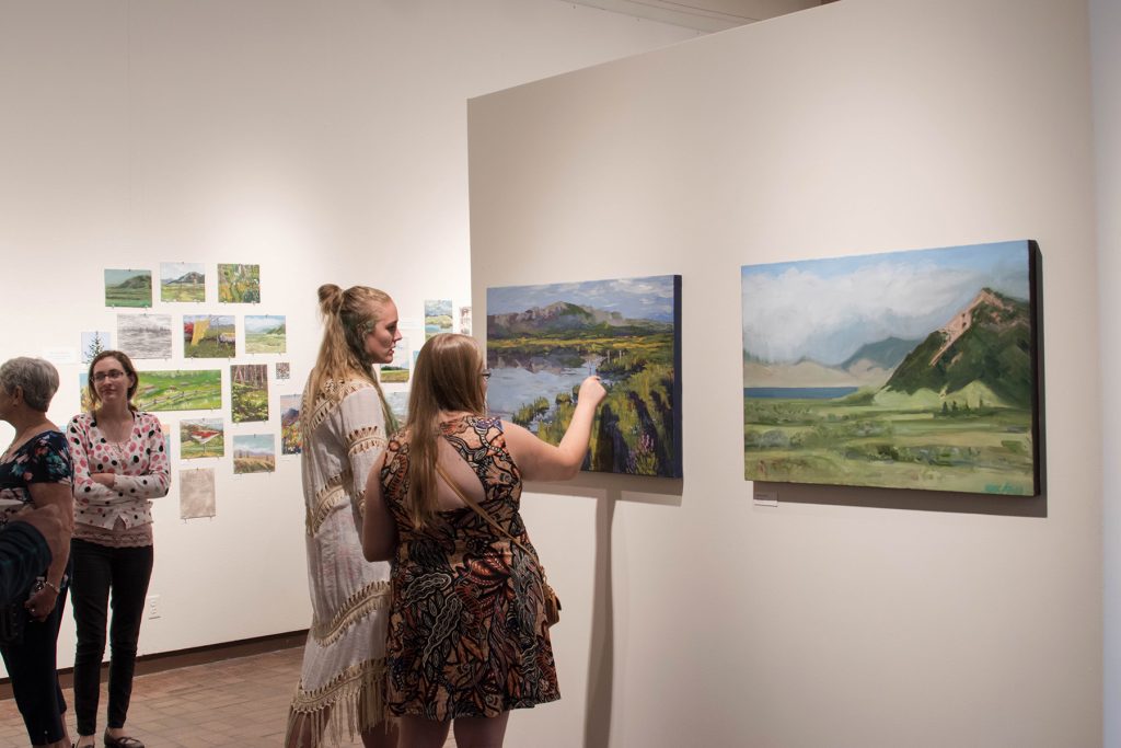 Open Sky: Taft-Nicholson Residency Exhibition, Gittins Gallery, September 2017; artwork: Alexis Rogers (left foreground), Charels Pfaff (right foreground)