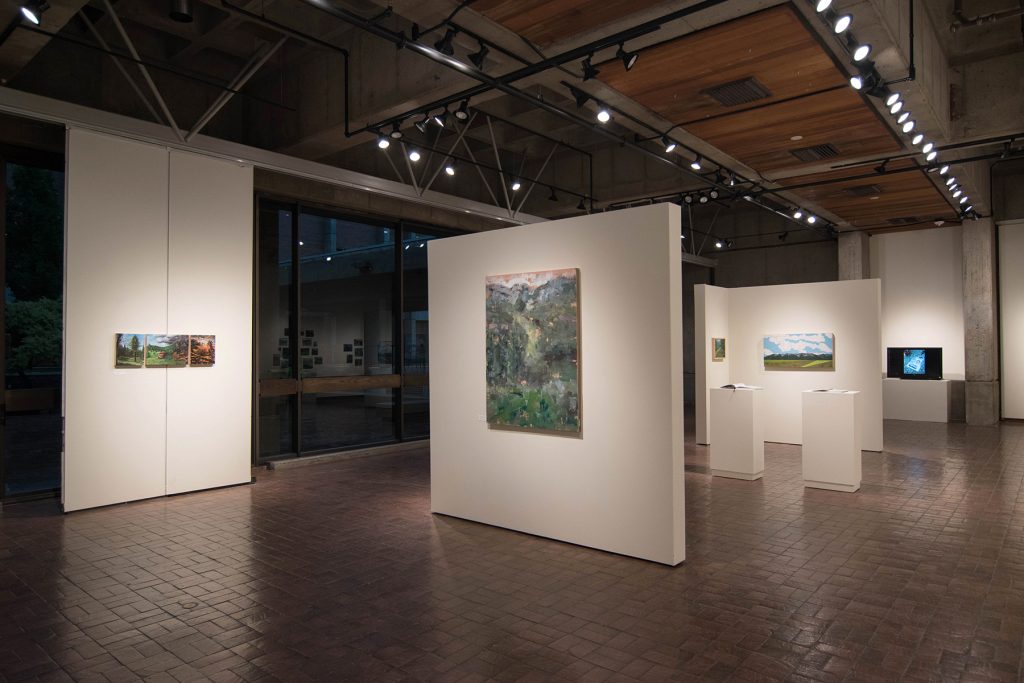 Open Sky: Taft-Nicholson Residency Exhibition, Gittins Gallery, September 2017; artwork: Eva Holbrook, Mitchell Lee, Sarah Peterson (left to right)