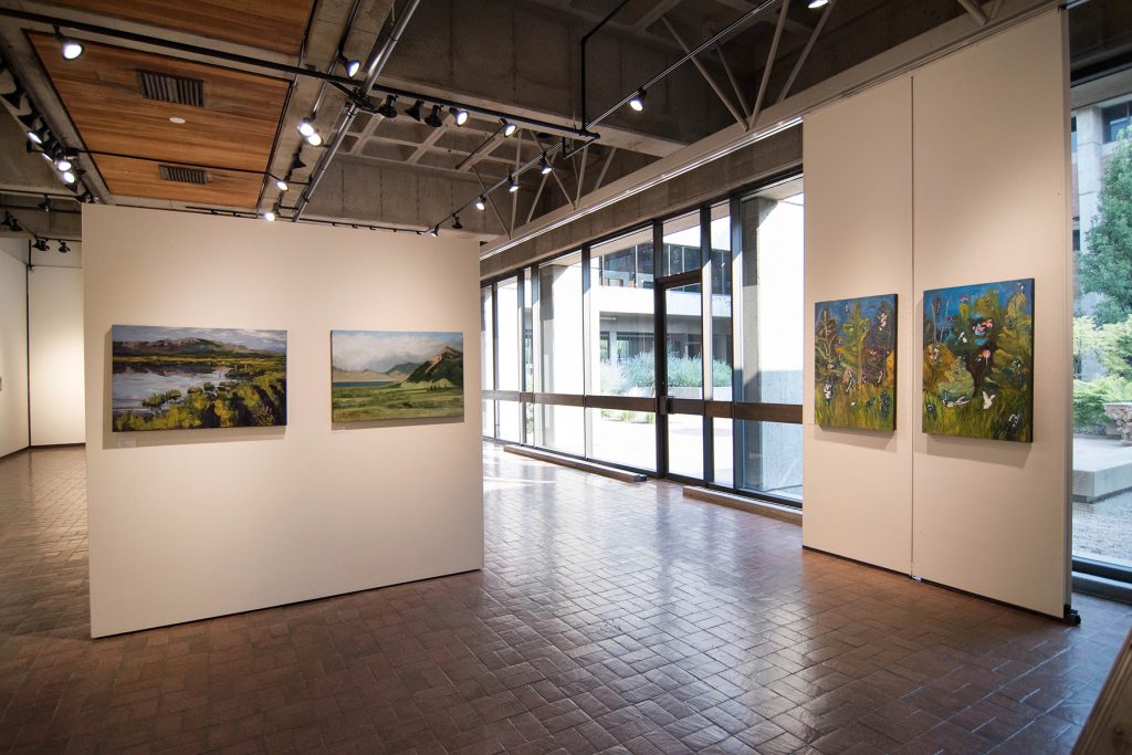 Open Sky: Taft-Nicholson Residency Exhibition, Gittins Gallery, September 2017; artwork: Alexis Rogers, Charles Pfaff, Amy Ungricht (left to right)