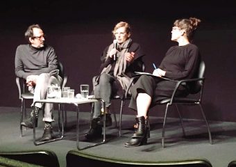 Elena Shtromberg in discussion with Oscar Muñoz and Natalia Brizuela, photo by Jennifer Sales.